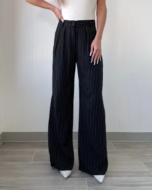Madison Avenue Pinstripe Trousers - Black