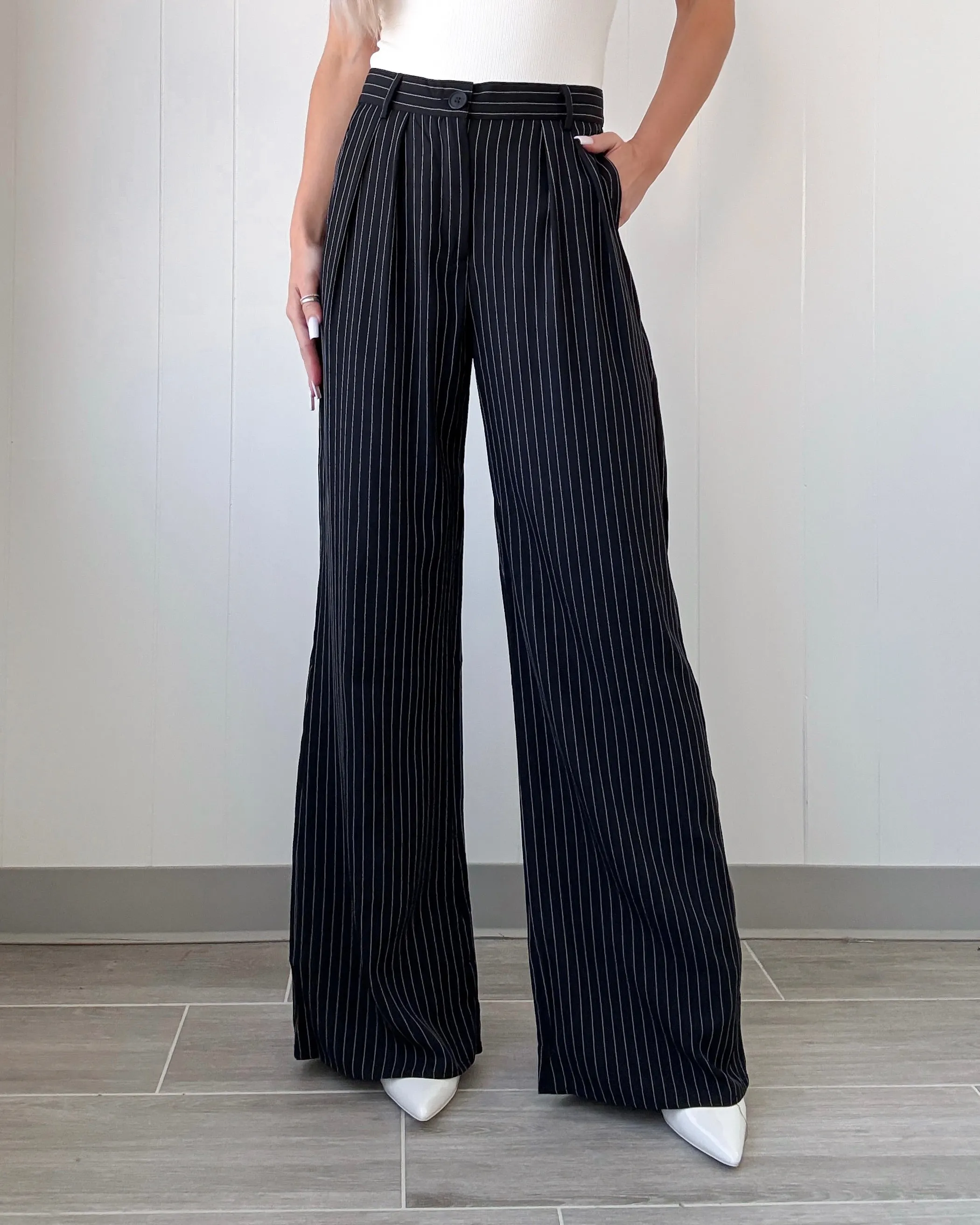 Madison Avenue Pinstripe Trousers - Black