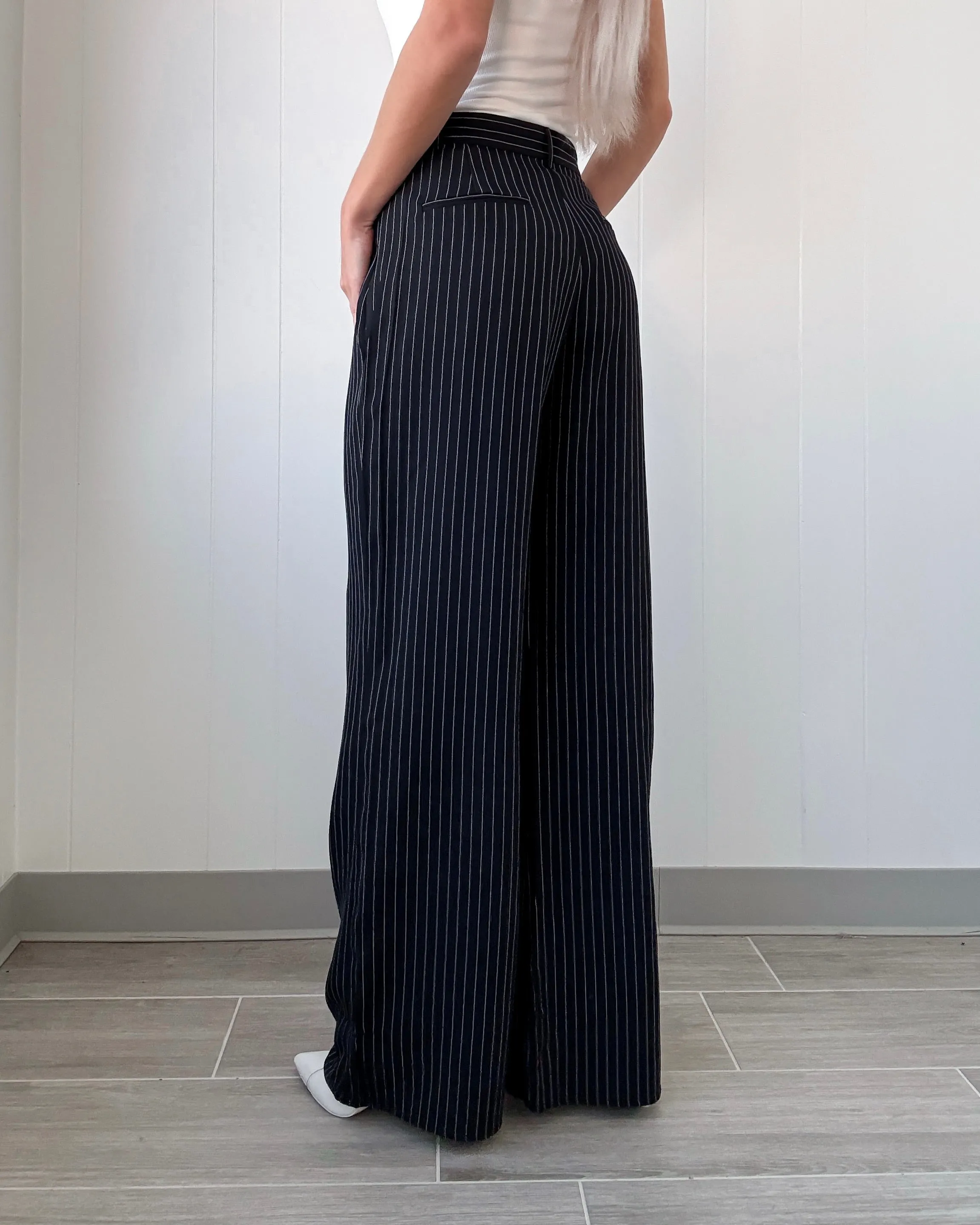 Madison Avenue Pinstripe Trousers - Black