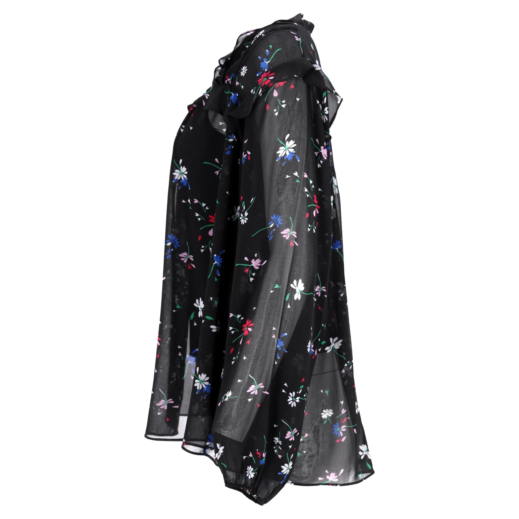Maje Letra Ruffled Floral-Print Top In Black Polyester