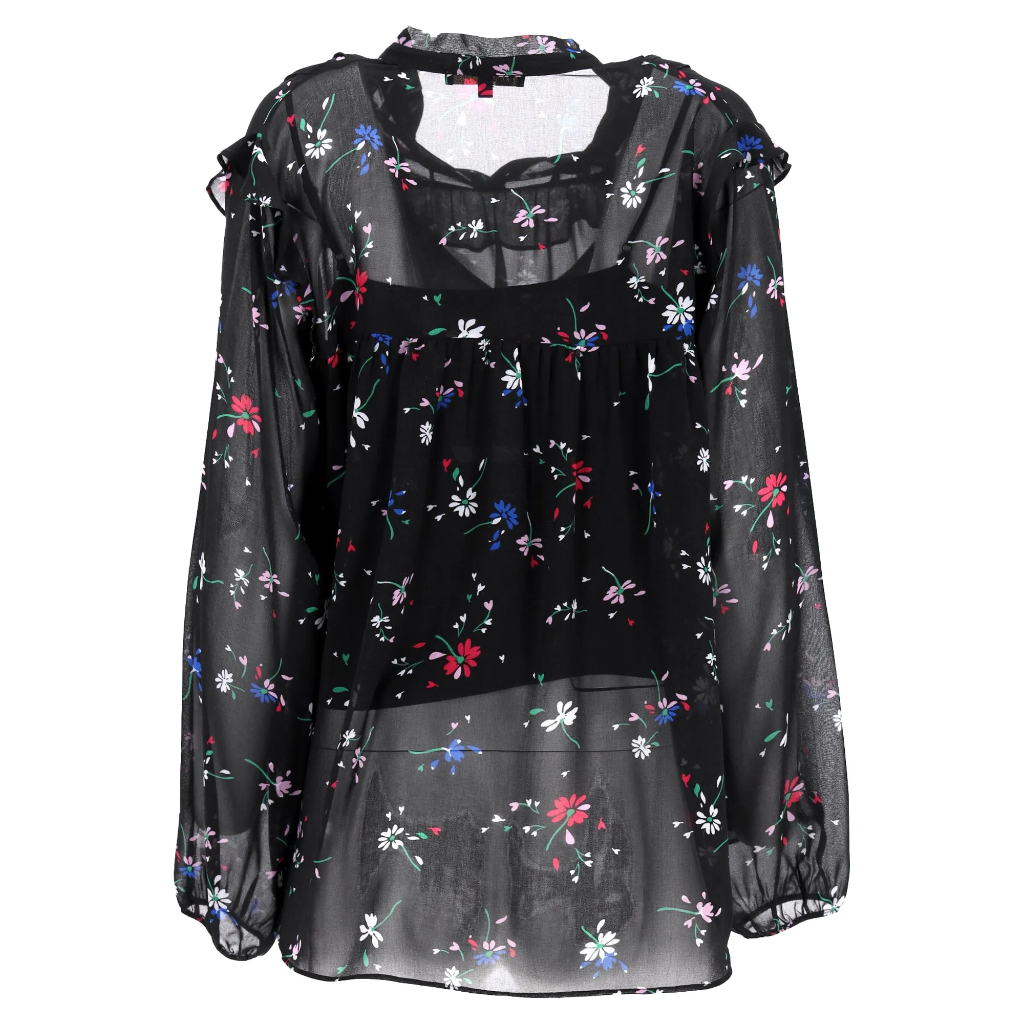Maje Letra Ruffled Floral-Print Top In Black Polyester