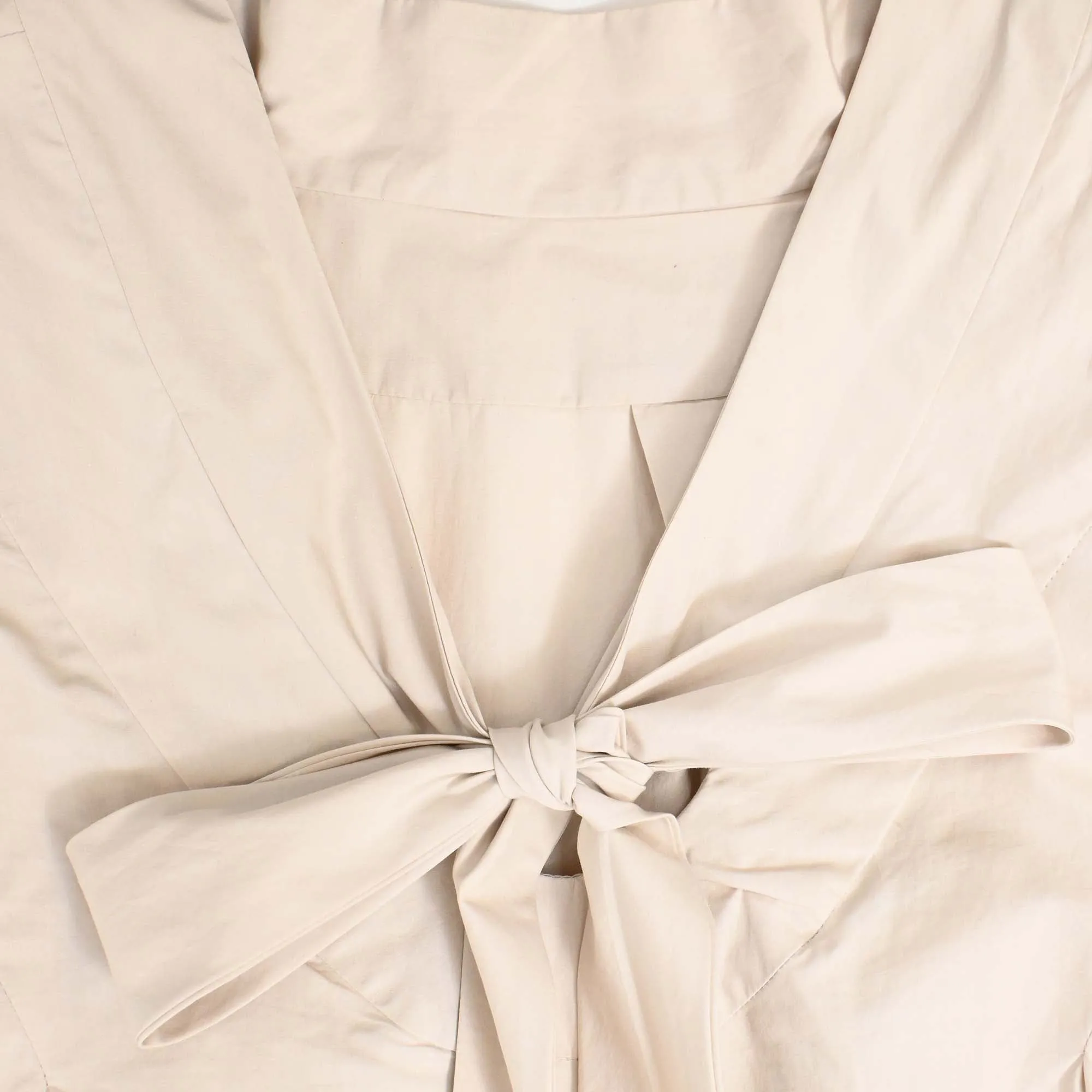 Marni Bow Pleated Short Sleeve Blouse in Beige Cotton