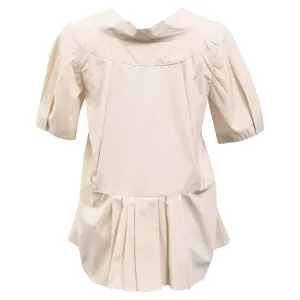 Marni Bow Pleated Short Sleeve Blouse in Beige Cotton