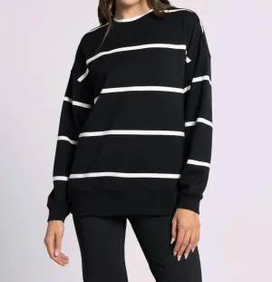 Martina Oversized Crew Sweater In Black Stripe