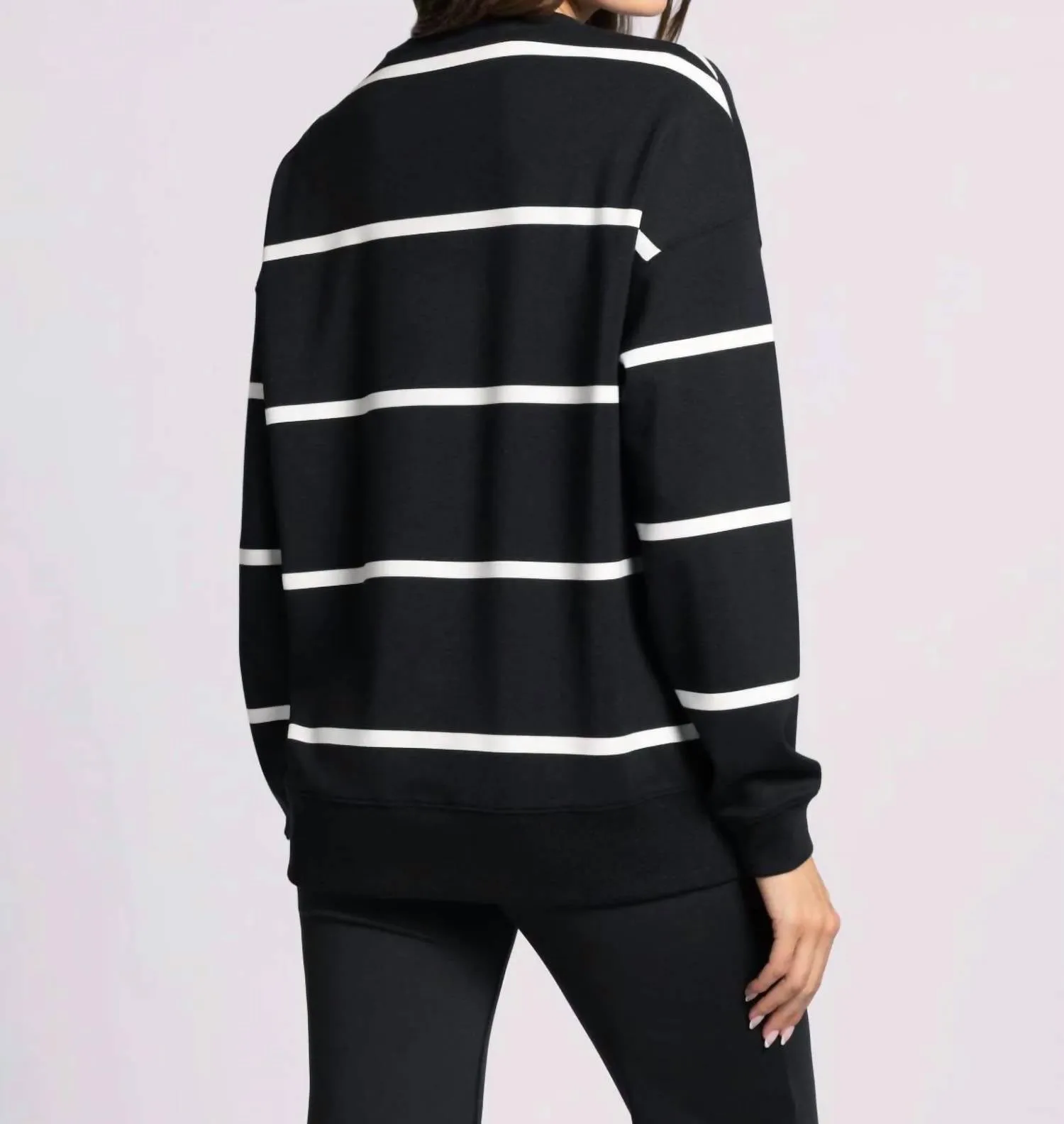 Martina Oversized Crew Sweater In Black Stripe