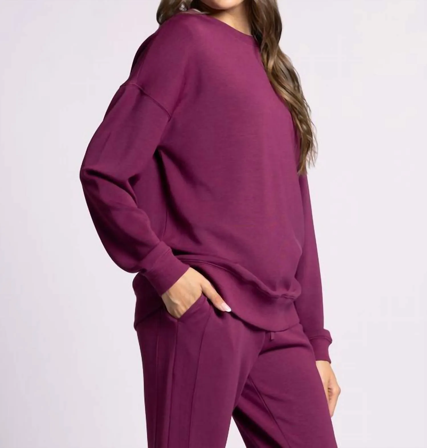 Martina Oversized Crew Sweater In Purple Potion
