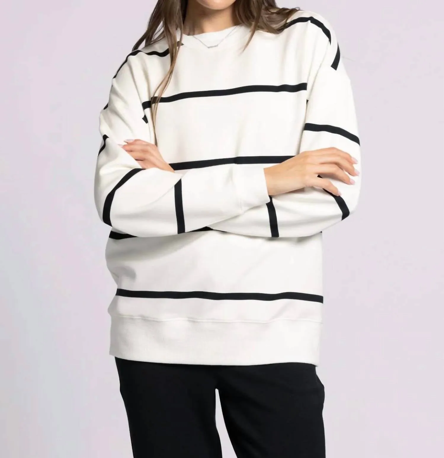 Martina Oversized Crew Sweater In White Stripe