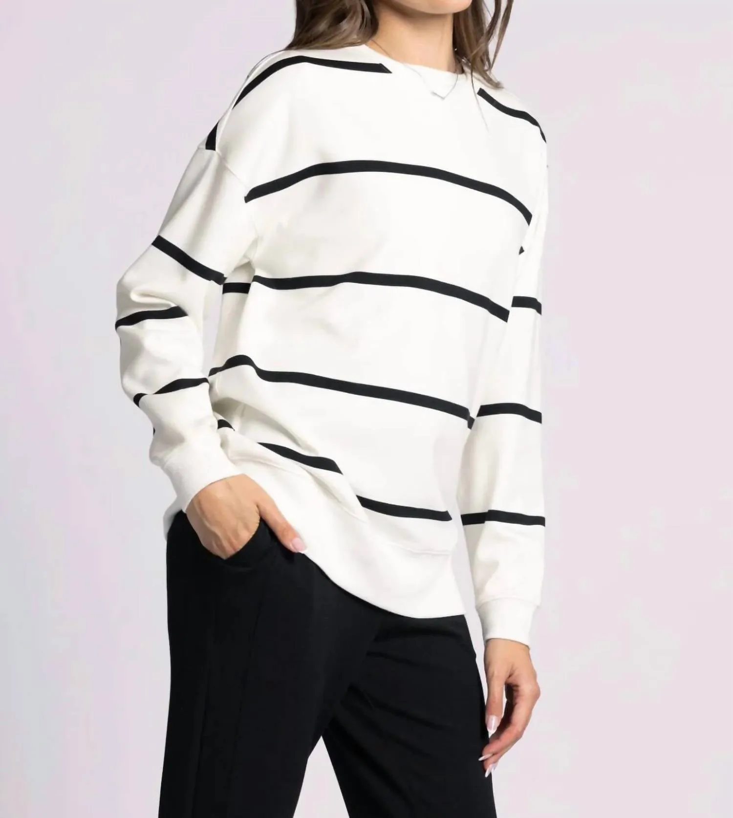 Martina Oversized Crew Sweater In White Stripe