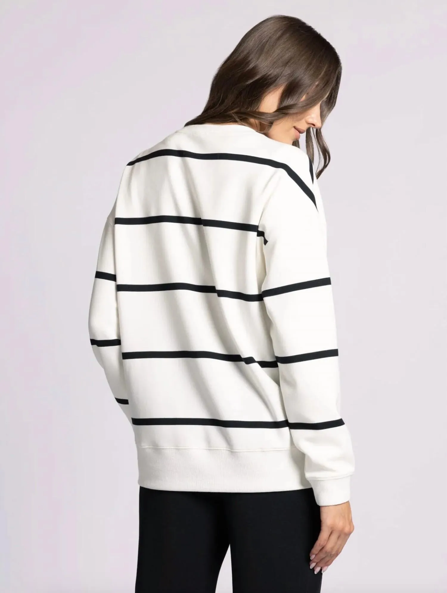 Martina Oversized Crew Sweater In White Stripe