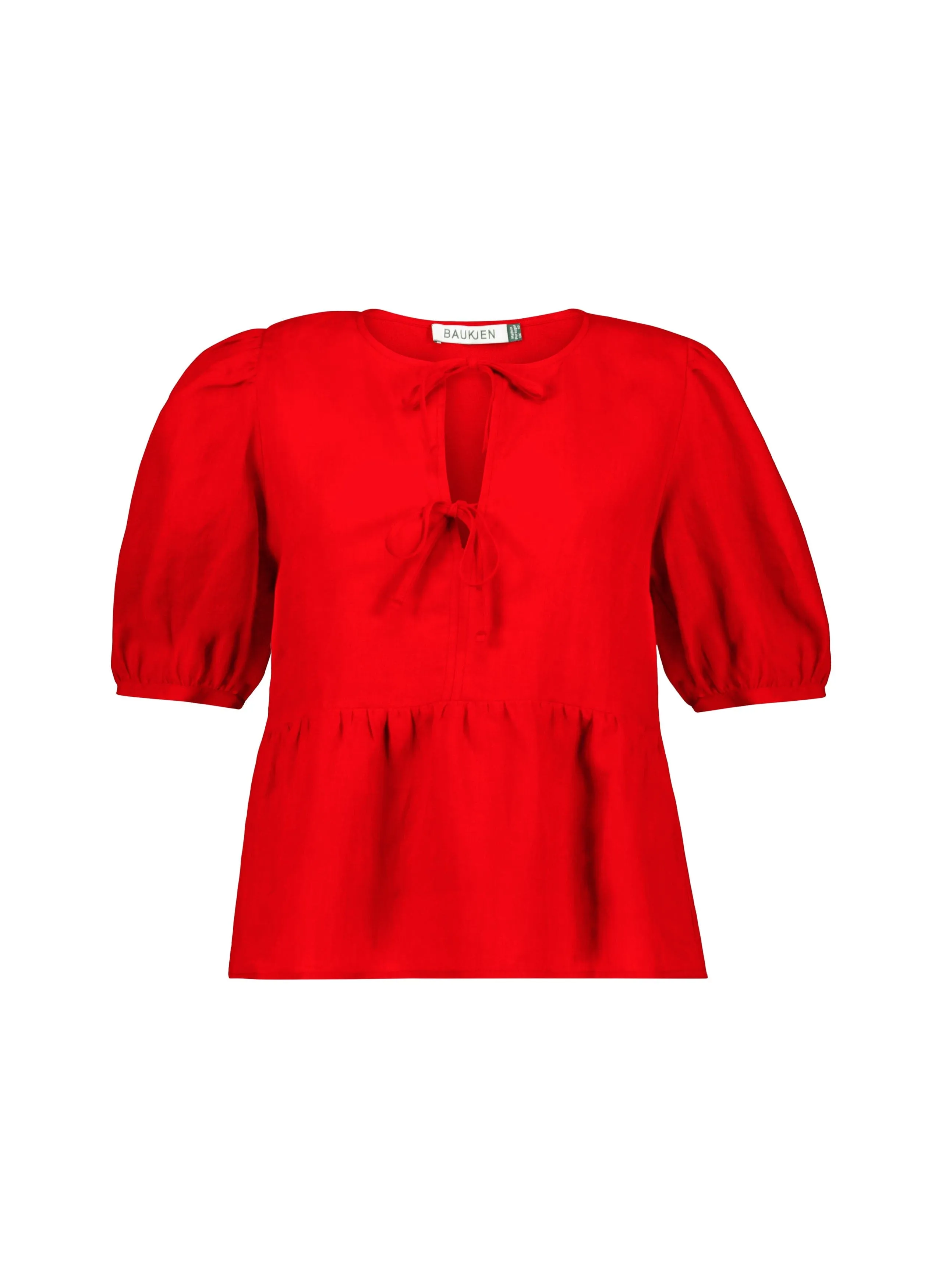 Marylinn Linen Tie Detail Blouse | Crimson Red