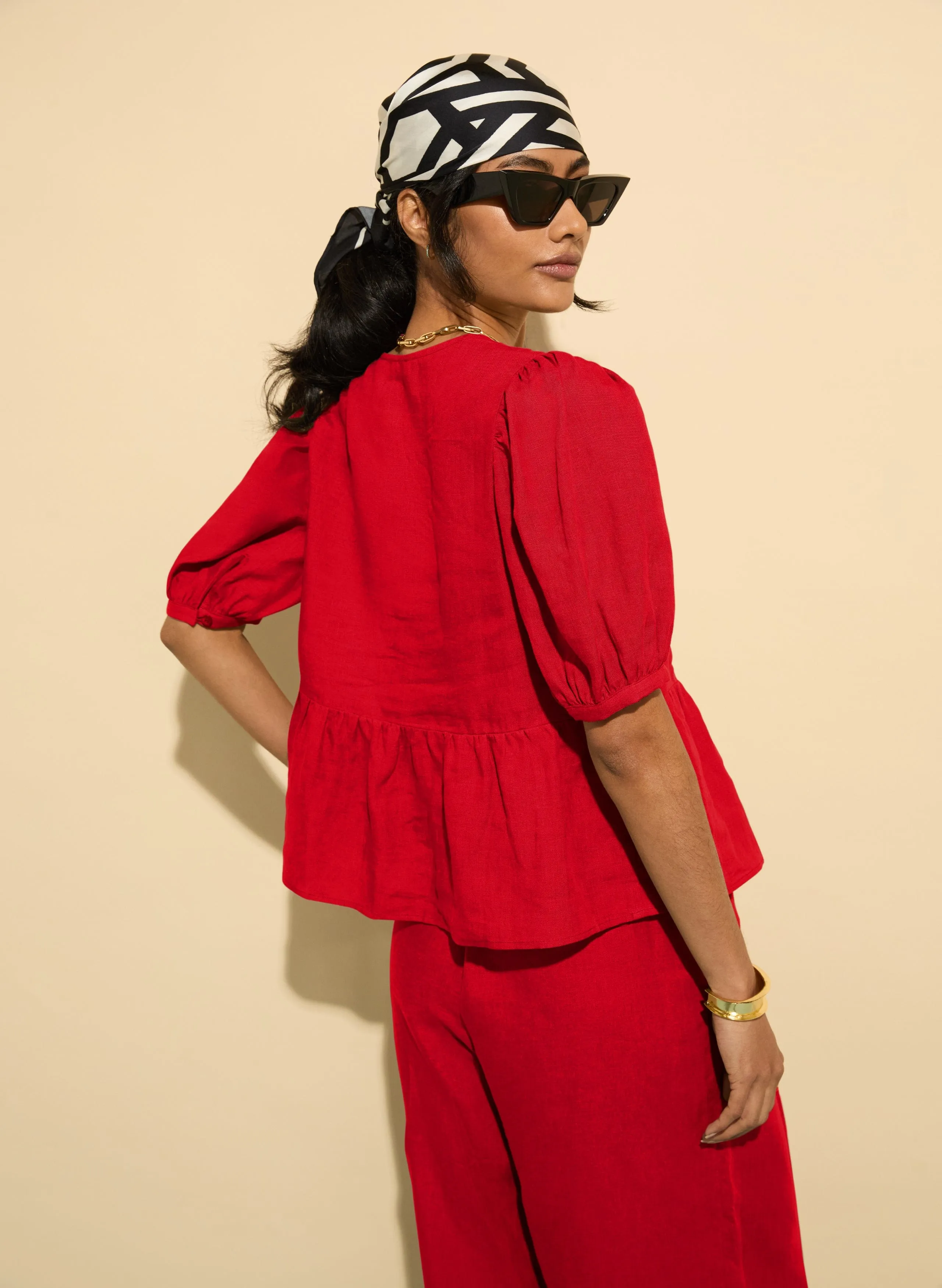 Marylinn Linen Tie Detail Blouse | Crimson Red