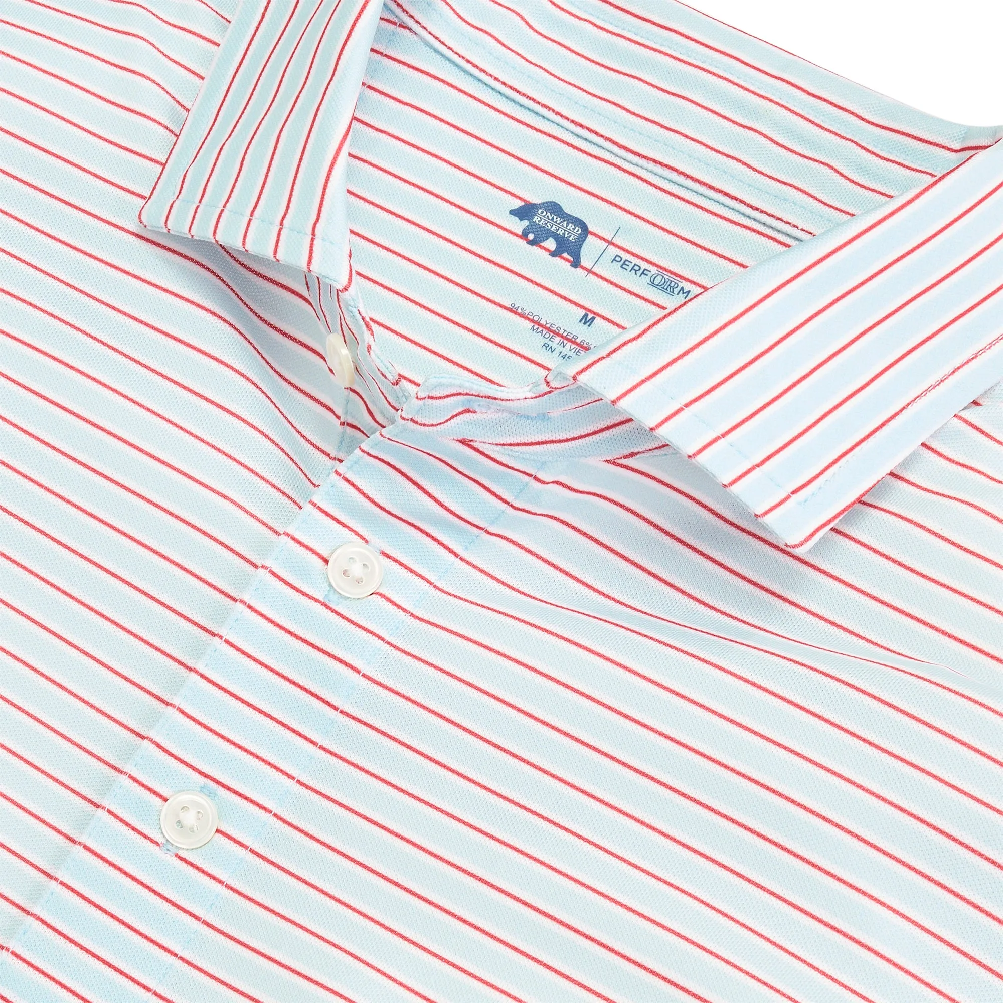 Match Stripe Performance Pique Polo - Delicate Blue