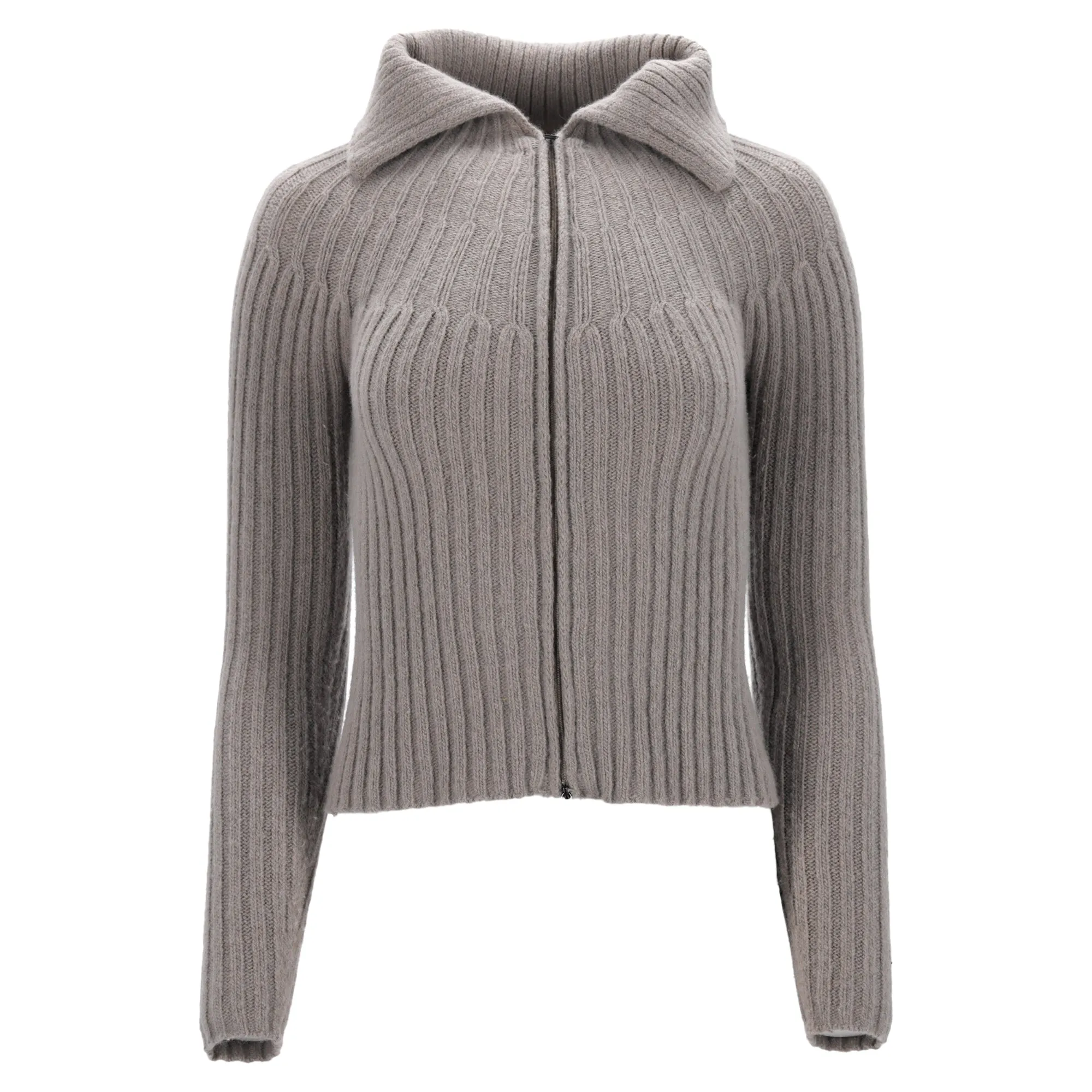 Max Mara Weekend Knitted Zipped Sweater in Grey Wool