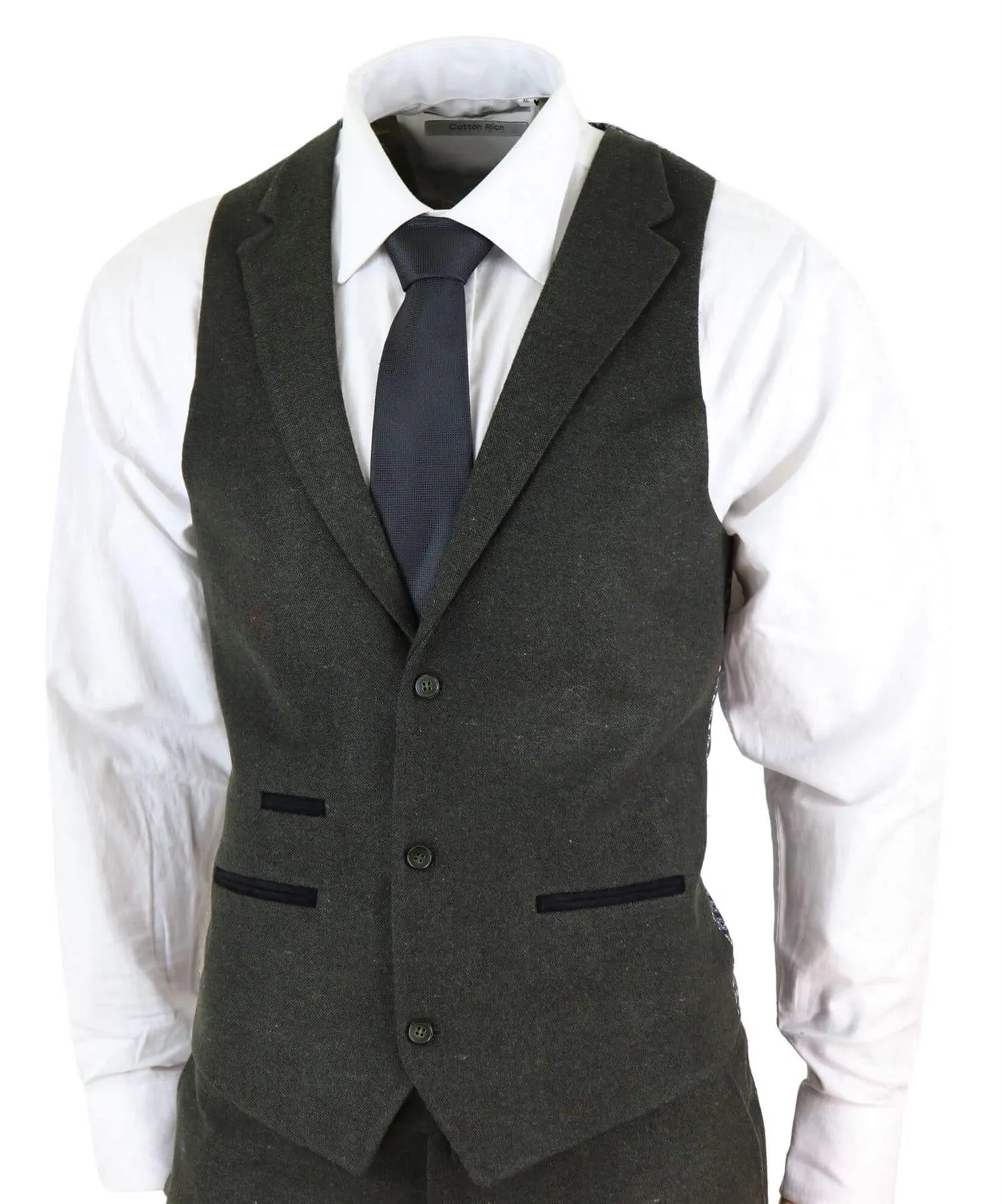 Mens 3 Piece Olive Green Wool Tweed Vintage Retro Suit
