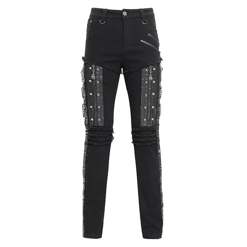 Men's Gothic Eyelets Chains Studs Trousers