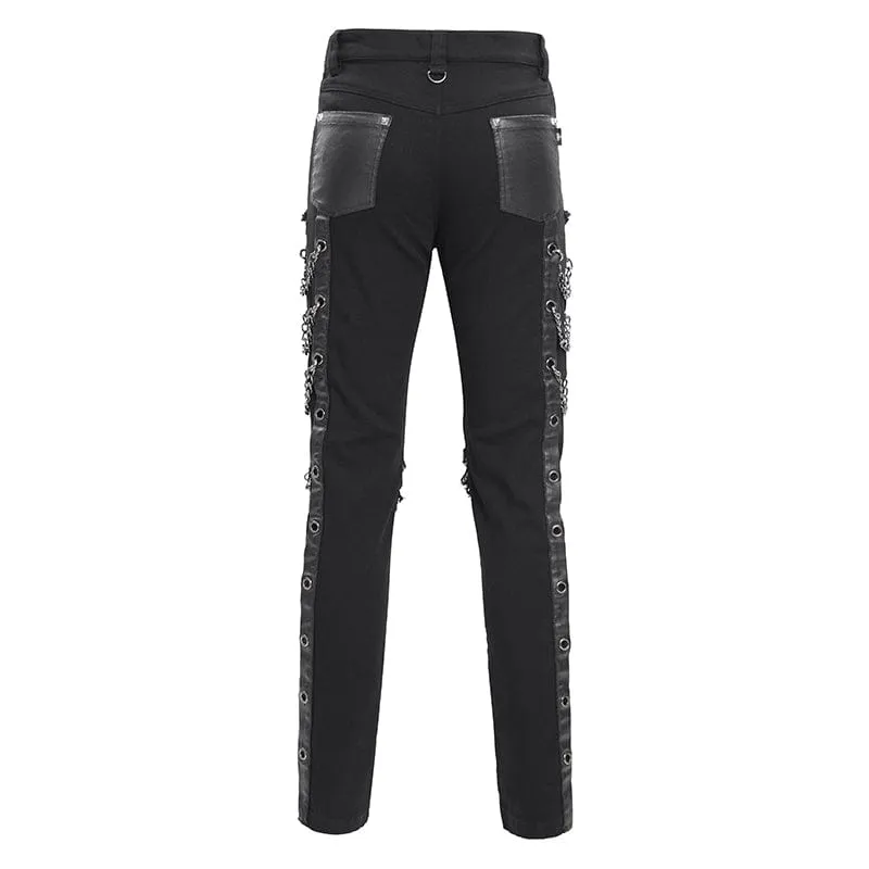 Men's Gothic Eyelets Chains Studs Trousers