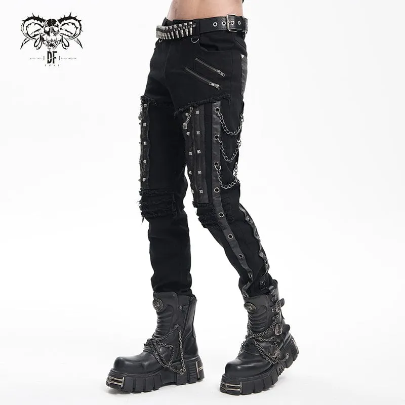 Men's Gothic Eyelets Chains Studs Trousers