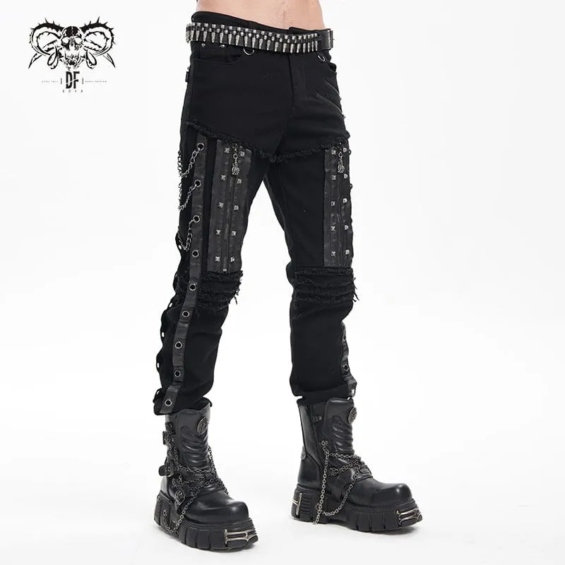 Men's Gothic Eyelets Chains Studs Trousers
