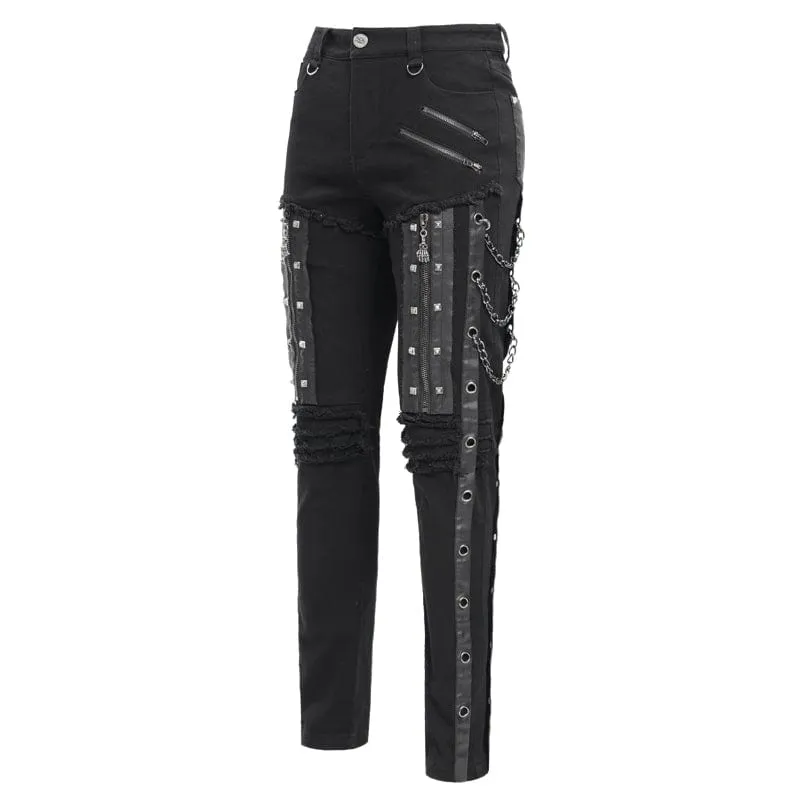 Men's Gothic Eyelets Chains Studs Trousers