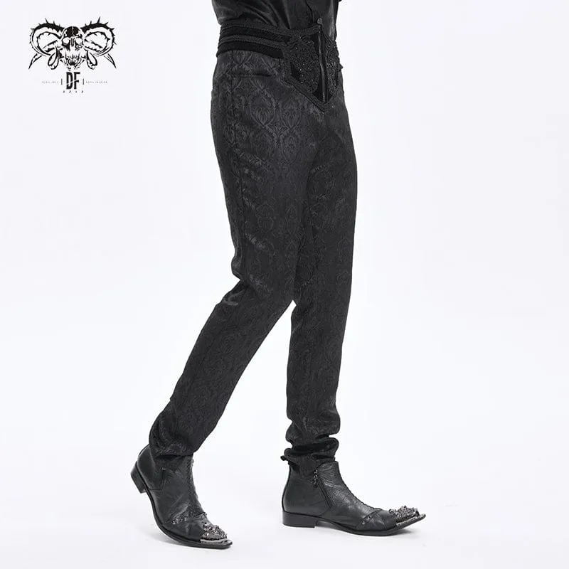 Men's Gothic Floral Branded Zip Trousers