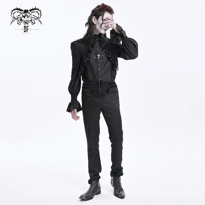Men's Gothic Floral Branded Zip Trousers