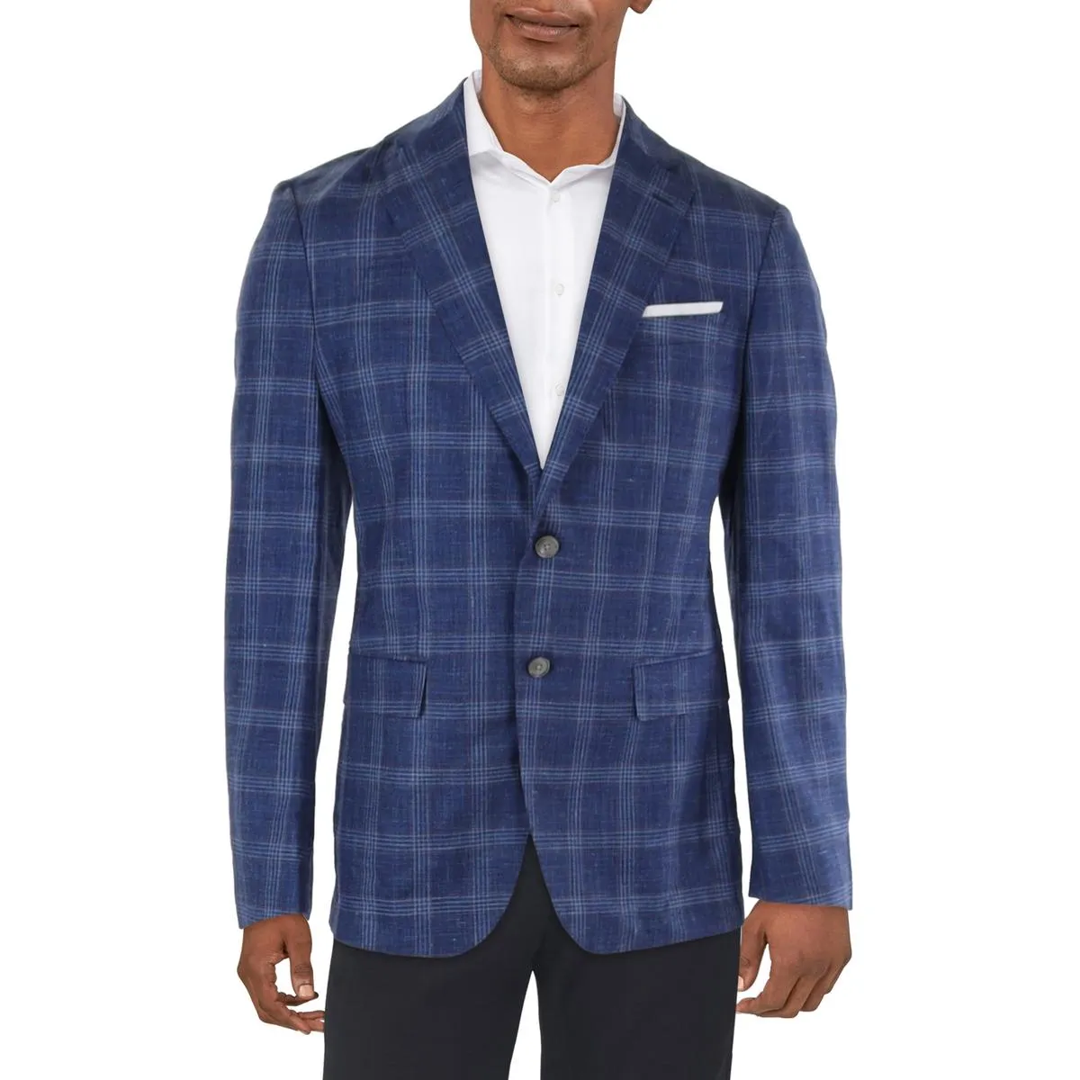 Mens Plaid Wool Two-Button Blazer