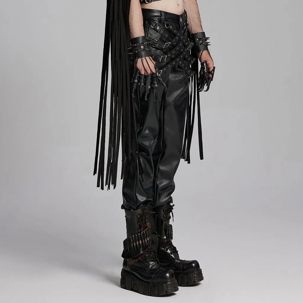 Men's Punk Eyelets Buckle-up Strap Pants