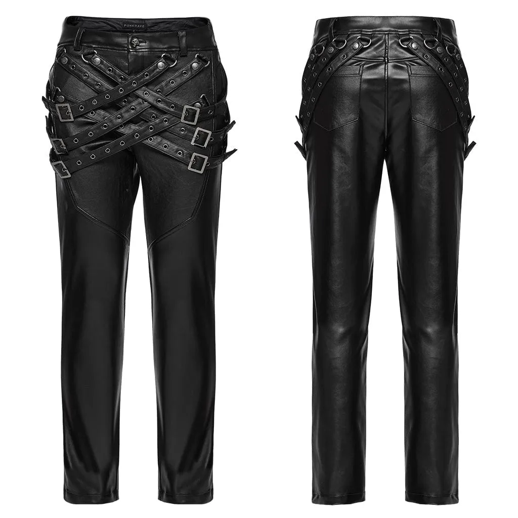 Men's Punk Eyelets Buckle-up Strap Pants