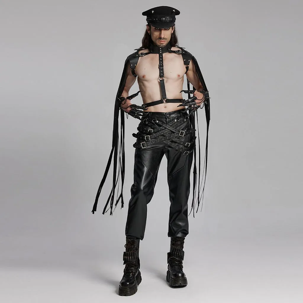 Men's Punk Eyelets Buckle-up Strap Pants