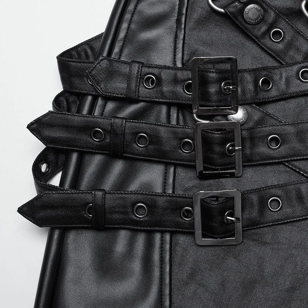 Men's Punk Eyelets Buckle-up Strap Pants