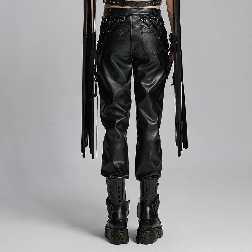 Men's Punk Eyelets Buckle-up Strap Pants