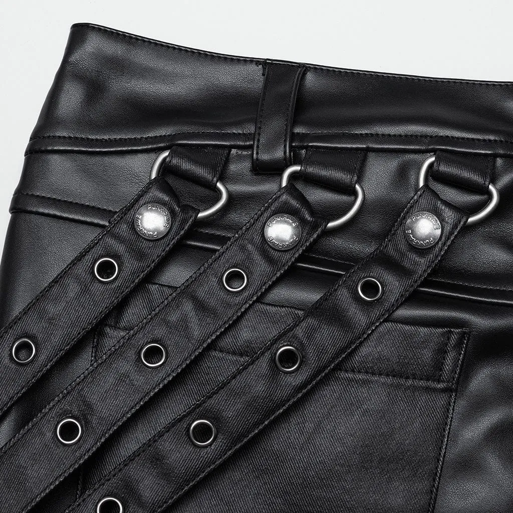 Men's Punk Eyelets Buckle-up Strap Pants