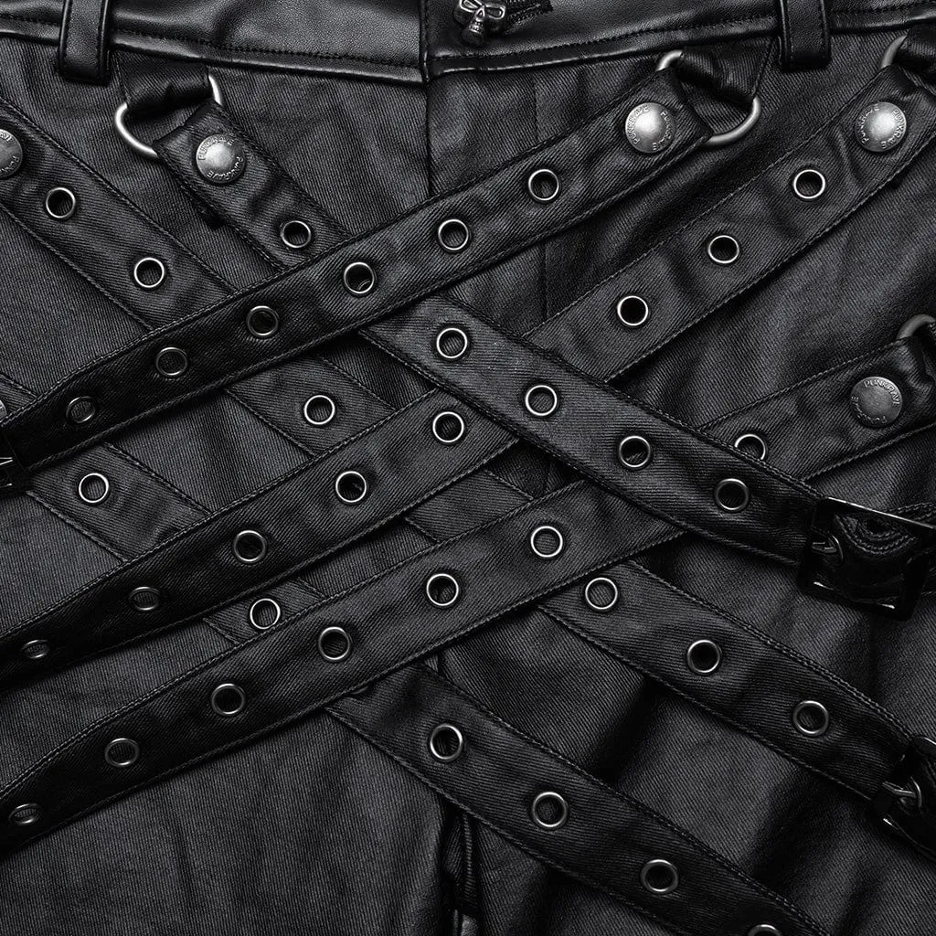 Men's Punk Eyelets Buckle-up Strap Pants