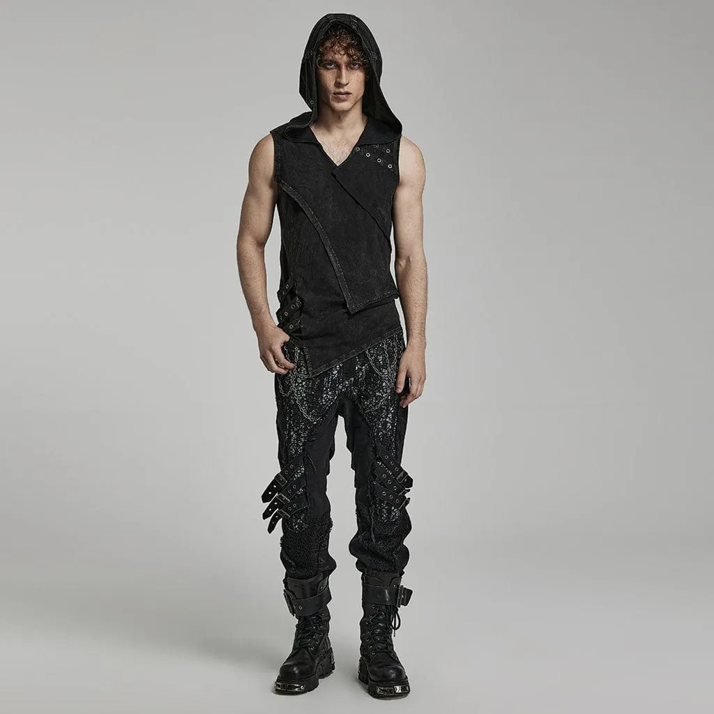 Men's Punk Mesh Splice Strap Pants