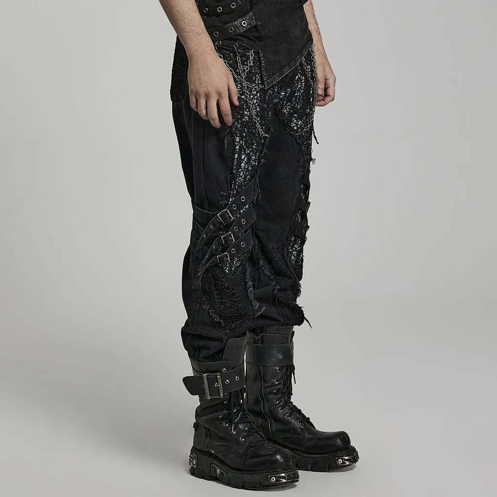 Men's Punk Mesh Splice Strap Pants