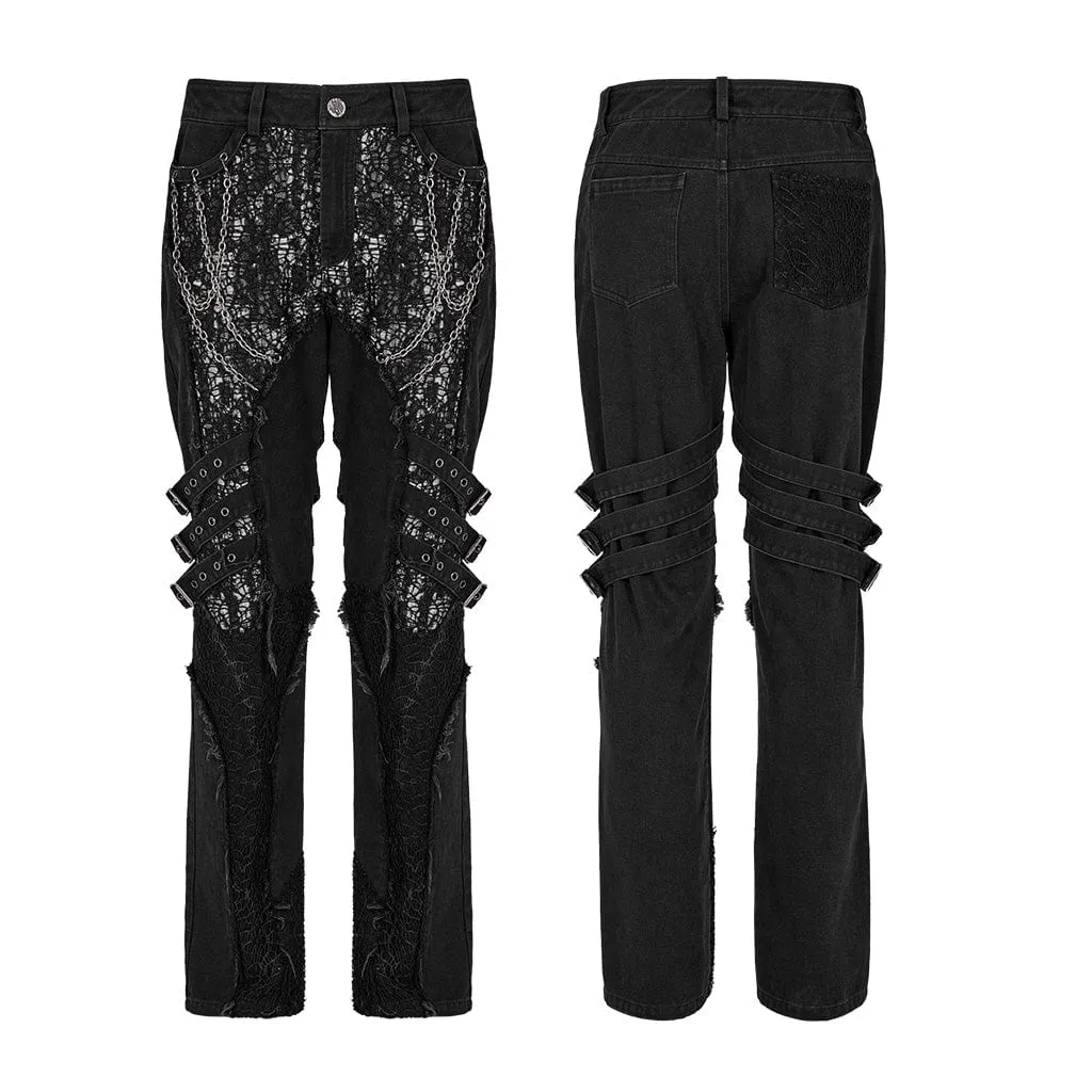 Men's Punk Mesh Splice Strap Pants