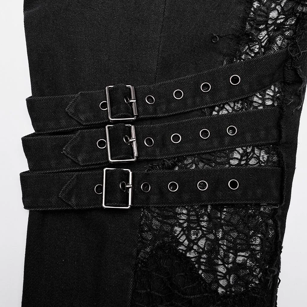 Men's Punk Mesh Splice Strap Pants