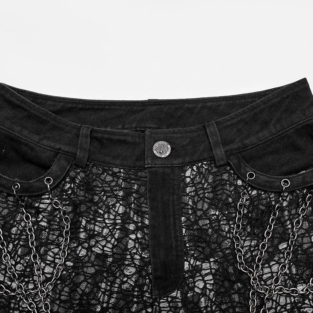 Men's Punk Mesh Splice Strap Pants