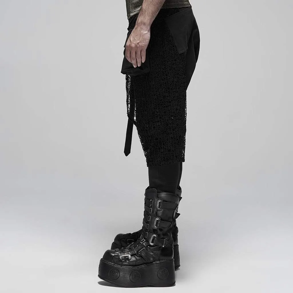Men's Punk Metal Button Net Cloth Breeches