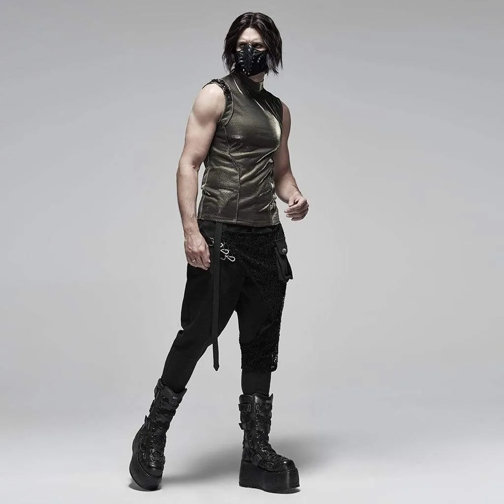 Men's Punk Metal Button Net Cloth Breeches