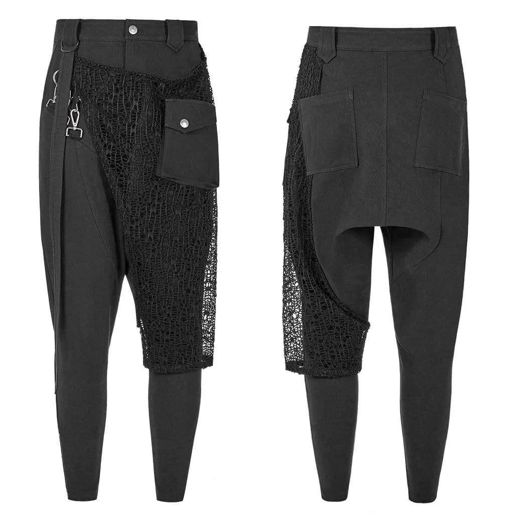 Men's Punk Metal Button Net Cloth Breeches