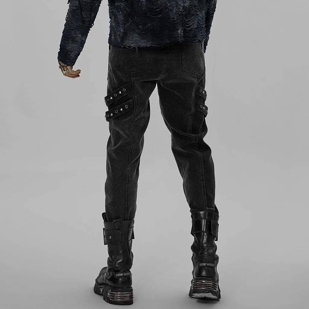 Men's Punk Patch Splice Distressed Pants