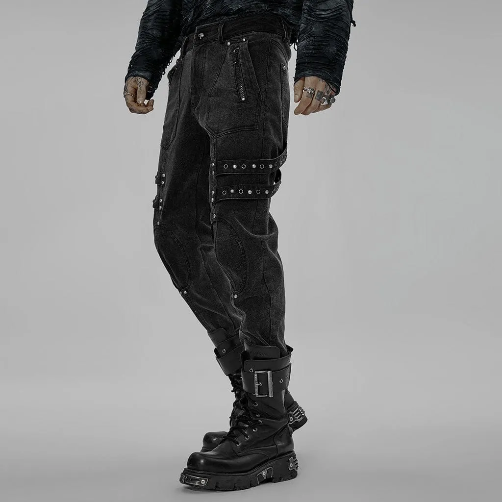Men's Punk Patch Splice Distressed Pants
