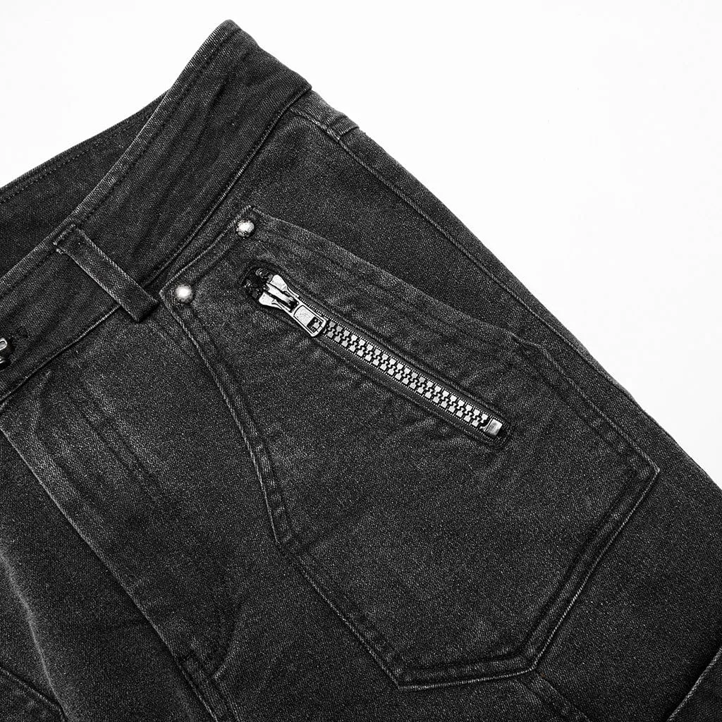 Men's Punk Patch Splice Distressed Pants
