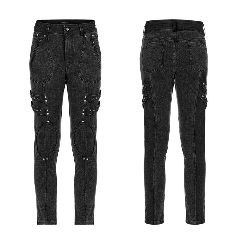Men's Punk Patch Splice Distressed Pants
