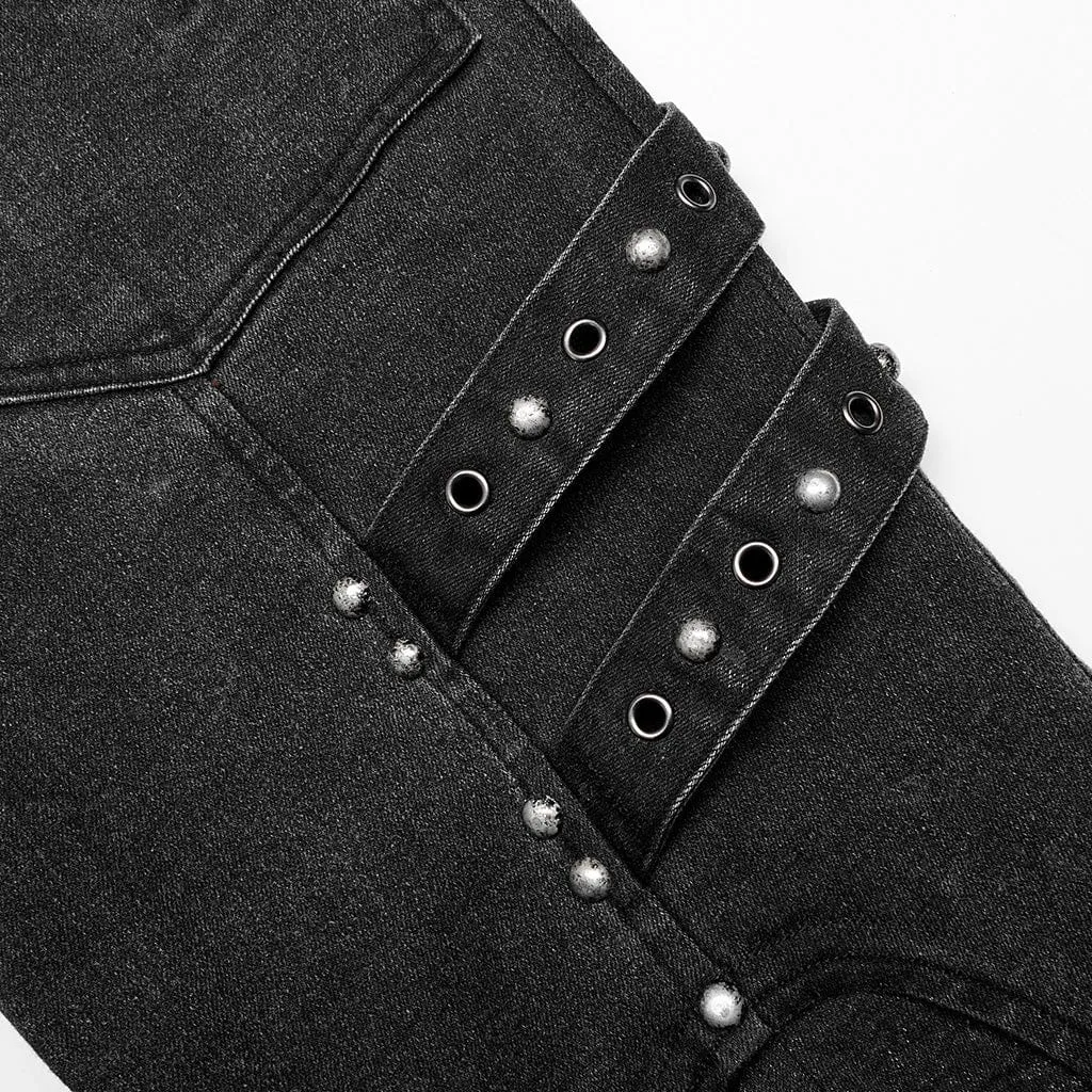 Men's Punk Patch Splice Distressed Pants