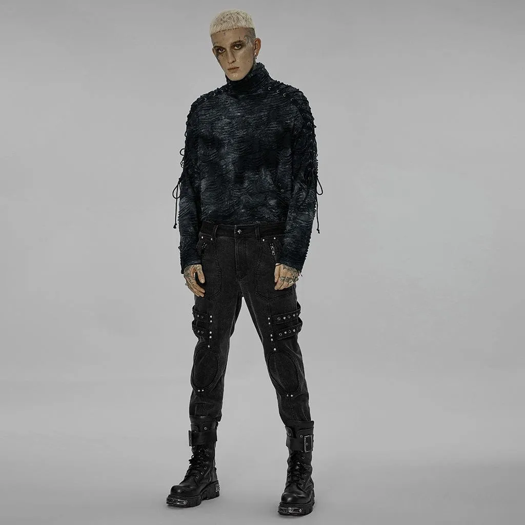 Men's Punk Patch Splice Distressed Pants