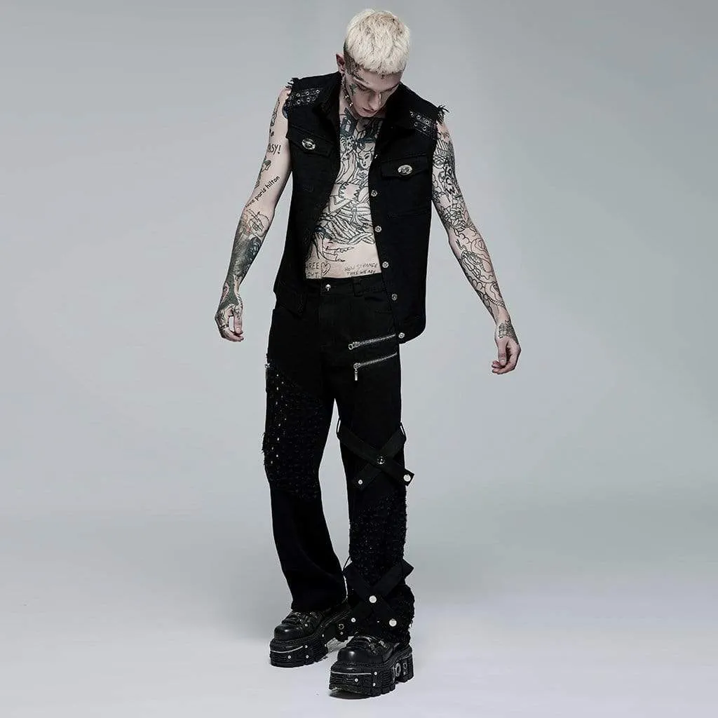 Men's Punk Ripped Zipper Straight Pants