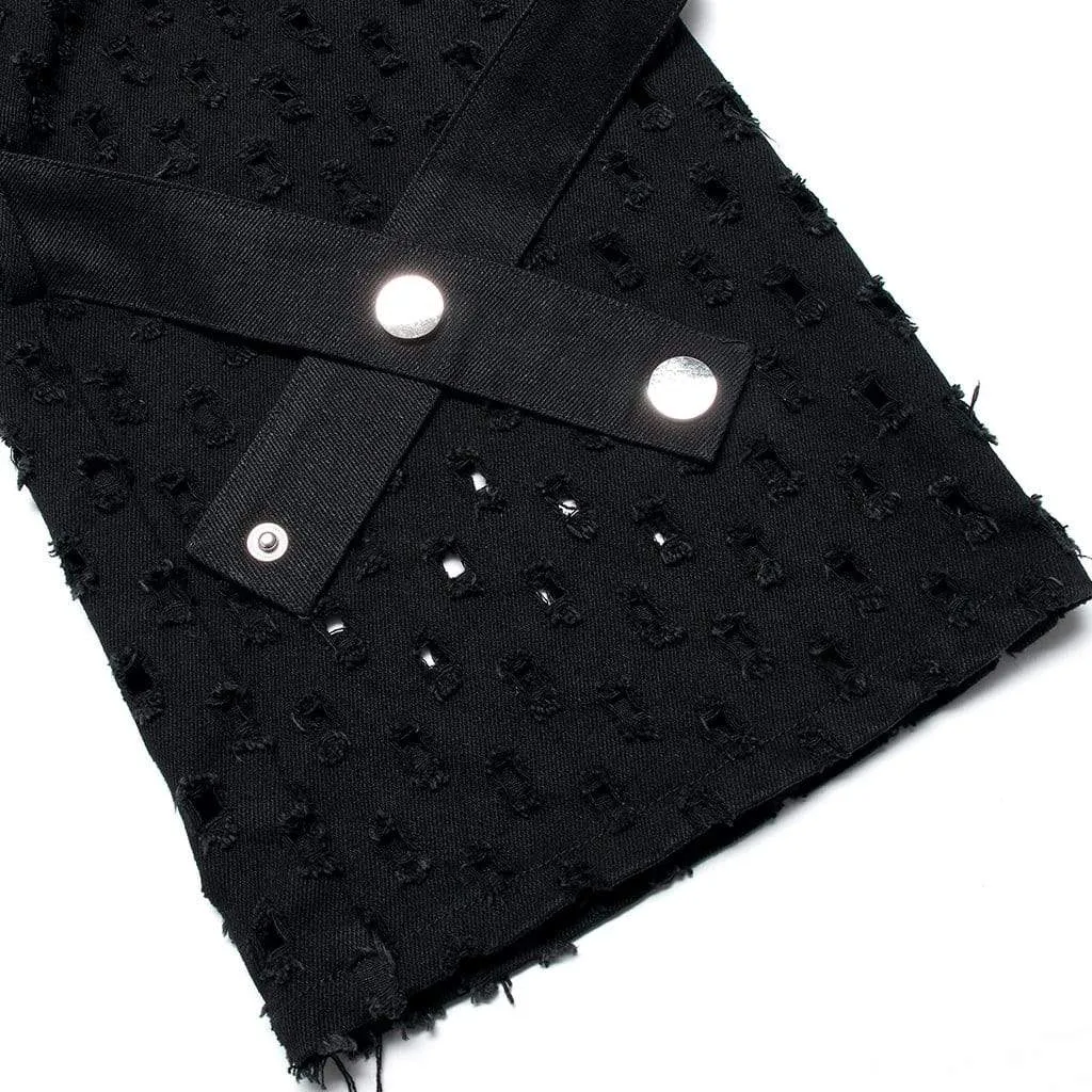 Men's Punk Ripped Zipper Straight Pants