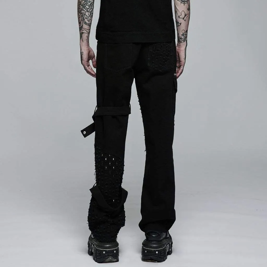 Men's Punk Ripped Zipper Straight Pants